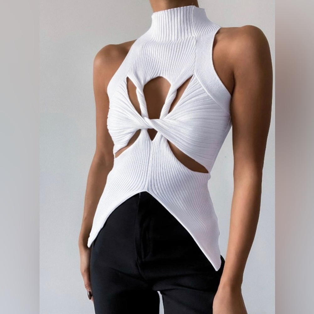 Ribbed turtleneck twist top (Tan) Women’s turtleneck top